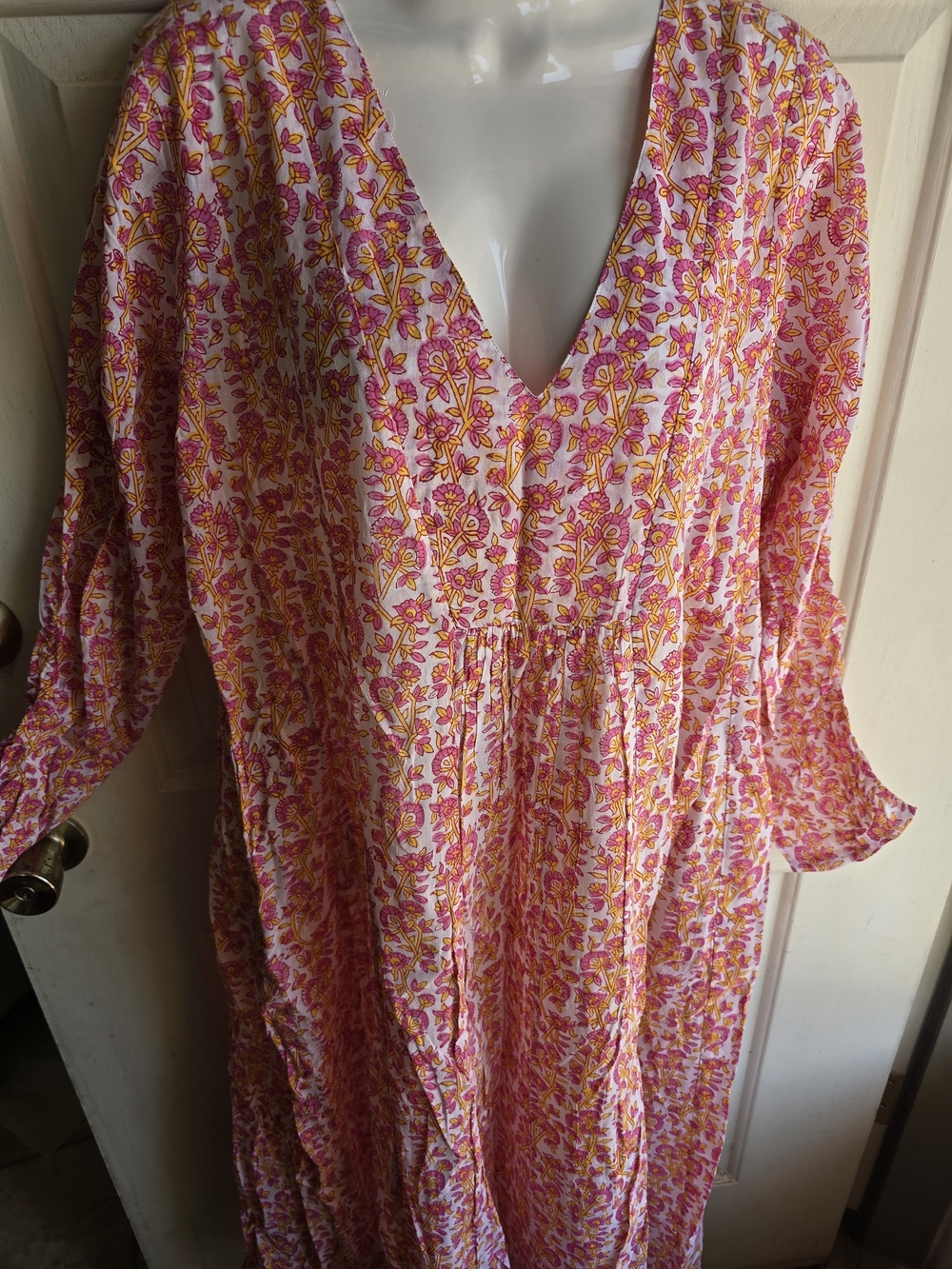 Pink & Yellow Floral V-Neck Maxi Dress